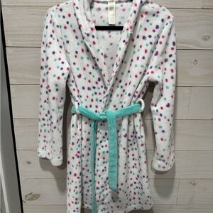 Jessica Simpson White Polka Dot Kids Robe with Teal Belt